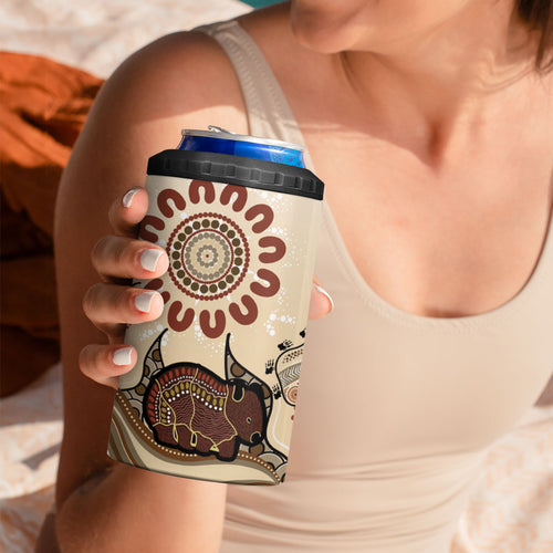 Australia Wombat 4 in 1 Can Cooler Tumbler Aussie Map Aboriginal Pattern