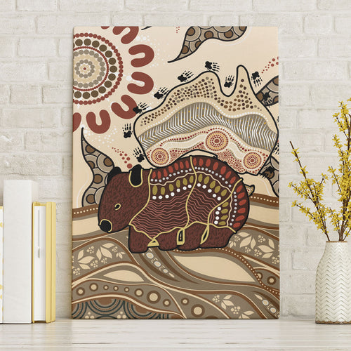 Australia Wombat Canvas Wall Art Aussie Map Aboriginal Pattern