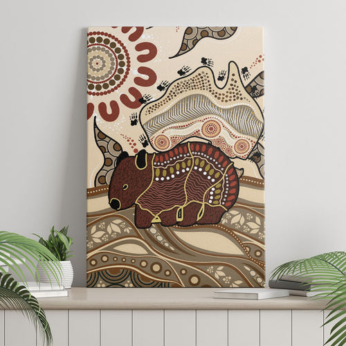 Australia Wombat Canvas Wall Art Aussie Map Aboriginal Pattern