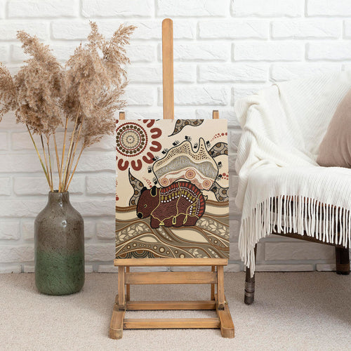 Australia Wombat Canvas Wall Art Aussie Map Aboriginal Pattern