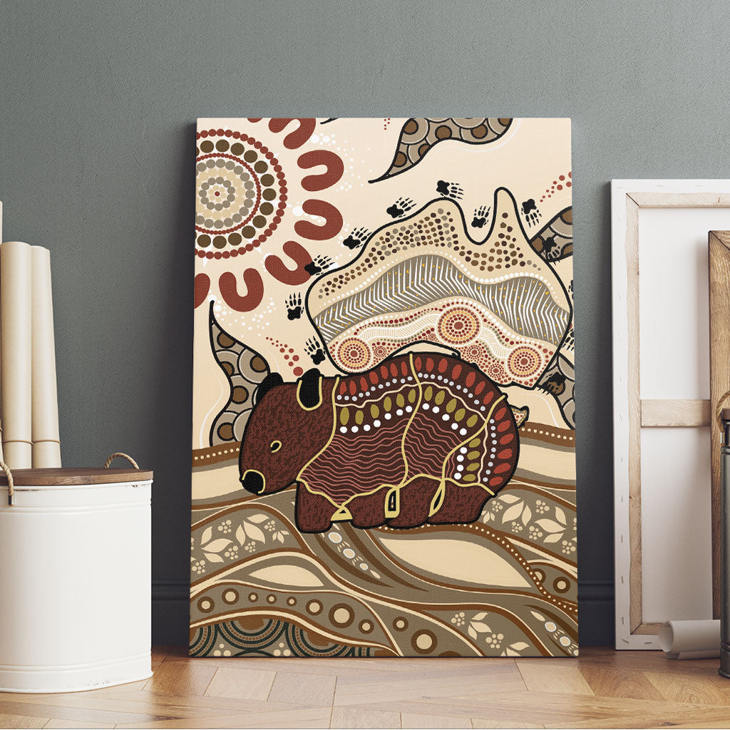 Australia Wombat Canvas Wall Art Aussie Map Aboriginal Pattern