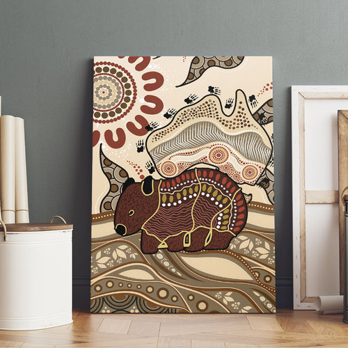 Australia Wombat Canvas Wall Art Aussie Map Aboriginal Pattern