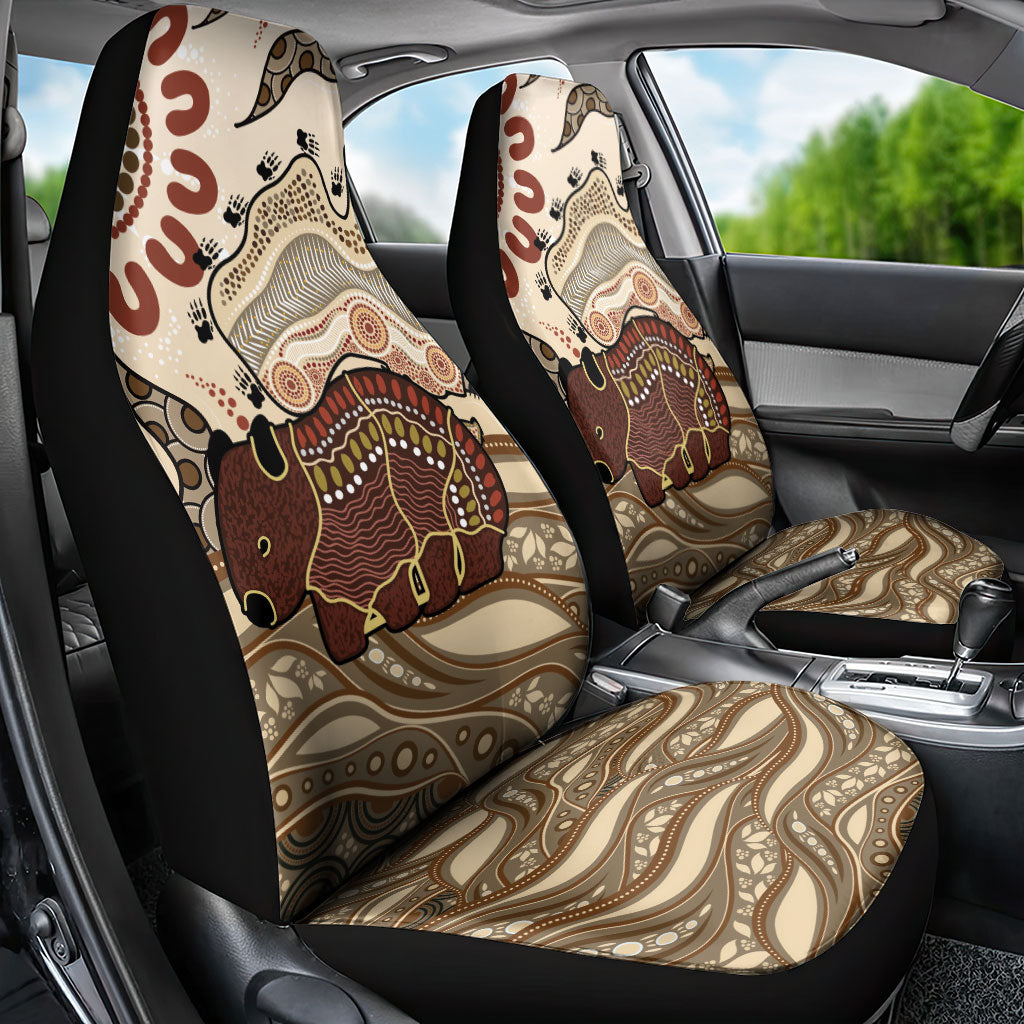 Australia Wombat Car Seat Cover Aussie Map Aboriginal Pattern