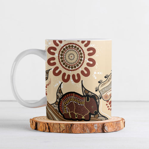 Australia Wombat Ceramic Mug Aussie Map Aboriginal Pattern