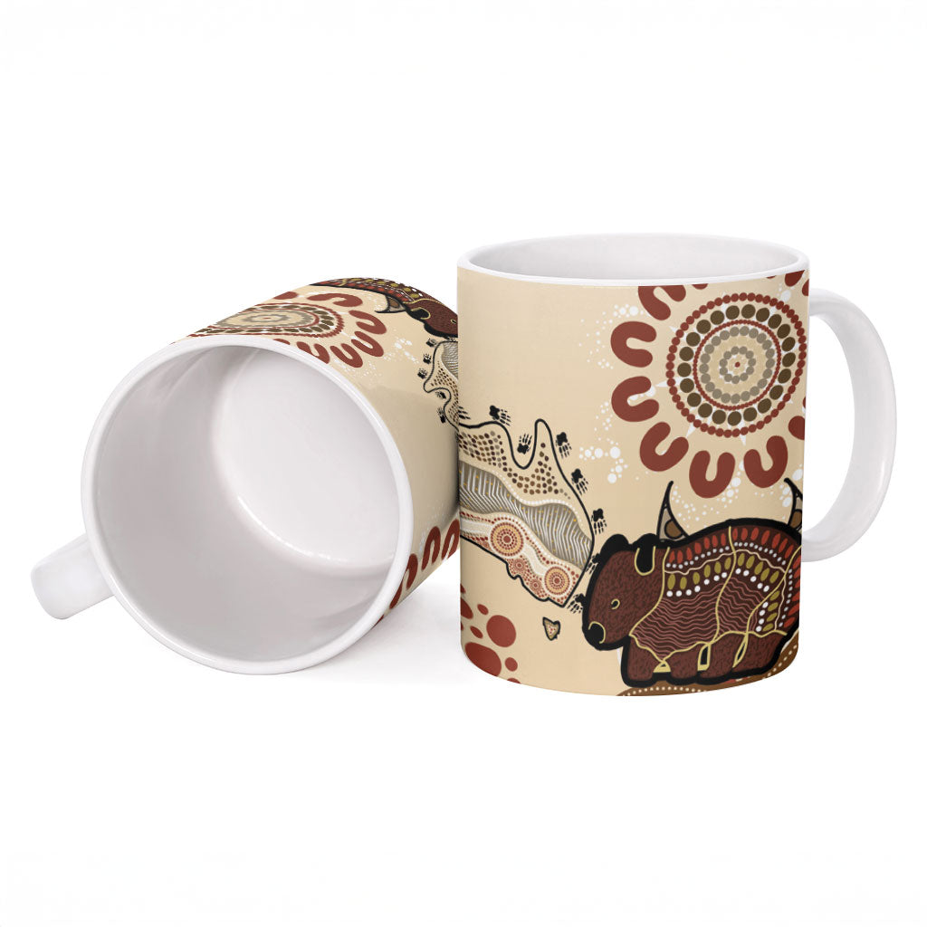 Australia Wombat Ceramic Mug Aussie Map Aboriginal Pattern