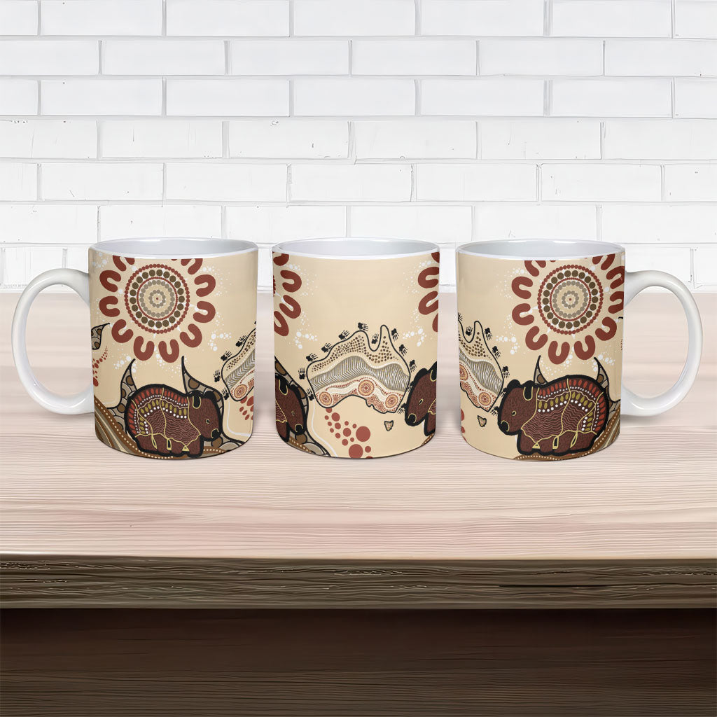 Australia Wombat Ceramic Mug Aussie Map Aboriginal Pattern
