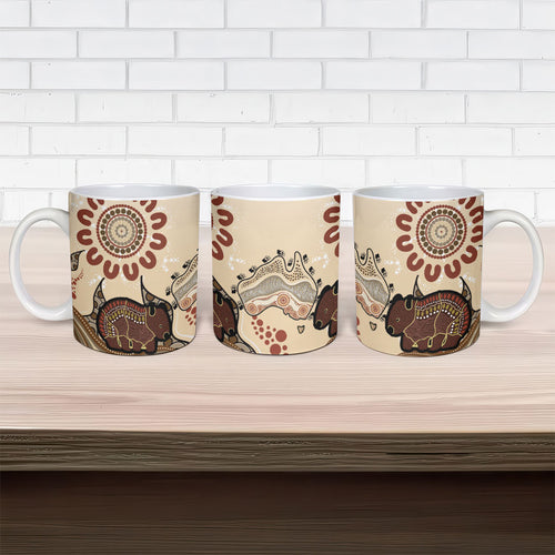 Australia Wombat Ceramic Mug Aussie Map Aboriginal Pattern