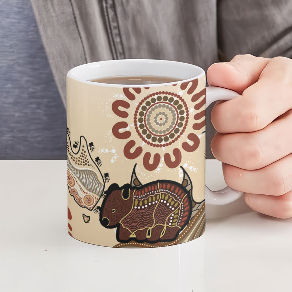 Australia Wombat Ceramic Mug Aussie Map Aboriginal Pattern