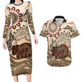 Australia Wombat Couples Matching Long Sleeve Bodycon Dress and Hawaiian Shirt Aussie Map Aboriginal Pattern