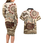 Australia Wombat Couples Matching Long Sleeve Bodycon Dress and Hawaiian Shirt Aussie Map Aboriginal Pattern