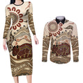 Australia Wombat Couples Matching Long Sleeve Bodycon Dress and Long Sleeve Button Shirt Aussie Map Aboriginal Pattern
