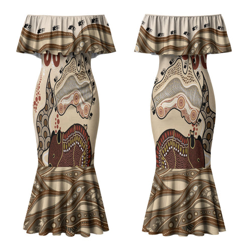 Australia Wombat Couples Matching Mermaid Dress and Hawaiian Shirt Aussie Map Aboriginal Pattern LT22
