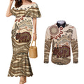 Australia Wombat Couples Matching Mermaid Dress and Long Sleeve Button Shirt Aussie Map Aboriginal Pattern