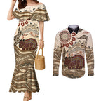 Australia Wombat Couples Matching Mermaid Dress and Long Sleeve Button Shirt Aussie Map Aboriginal Pattern