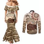 Australia Wombat Couples Matching Mermaid Dress and Long Sleeve Button Shirt Aussie Map Aboriginal Pattern