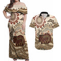 Australia Wombat Couples Matching Off Shoulder Maxi Dress and Hawaiian Shirt Aussie Map Aboriginal Pattern