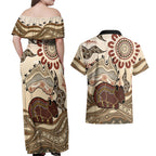 Australia Wombat Couples Matching Off Shoulder Maxi Dress and Hawaiian Shirt Aussie Map Aboriginal Pattern