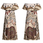Australia Wombat Couples Matching Off Shoulder Maxi Dress and Long Sleeve Button Shirt Aussie Map Aboriginal Pattern LT22