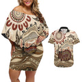 Australia Wombat Couples Matching Off Shoulder Short Dress and Hawaiian Shirt Aussie Map Aboriginal Pattern
