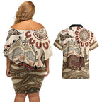 Australia Wombat Couples Matching Off Shoulder Short Dress and Hawaiian Shirt Aussie Map Aboriginal Pattern