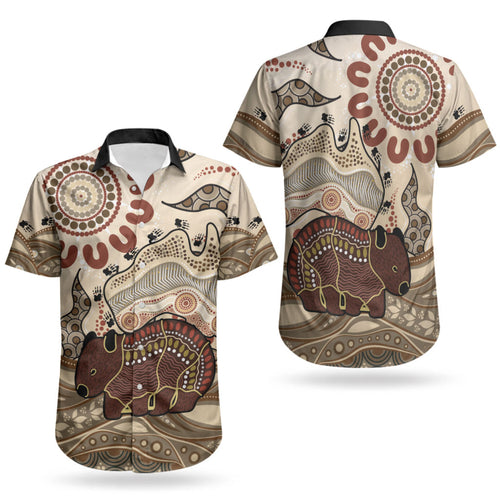 Australia Wombat Couples Matching Off Shoulder Short Dress and Hawaiian Shirt Aussie Map Aboriginal Pattern LT22