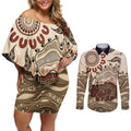 Australia Wombat Couples Matching Off Shoulder Short Dress and Long Sleeve Button Shirt Aussie Map Aboriginal Pattern