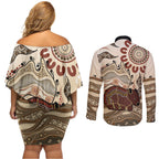 Australia Wombat Couples Matching Off Shoulder Short Dress and Long Sleeve Button Shirt Aussie Map Aboriginal Pattern