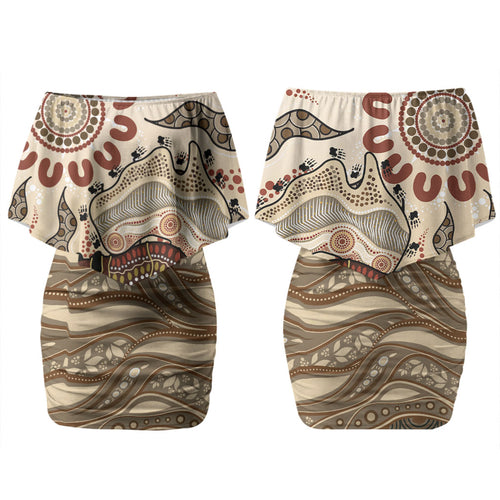 Australia Wombat Couples Matching Off Shoulder Short Dress and Long Sleeve Button Shirt Aussie Map Aboriginal Pattern LT22