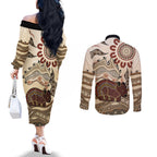 Australia Wombat Couples Matching Off The Shoulder Long Sleeve Dress and Long Sleeve Button Shirt Aussie Map Aboriginal Pattern