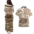 Australia Wombat Couples Matching Puletasi and Hawaiian Shirt Aussie Map Aboriginal Pattern