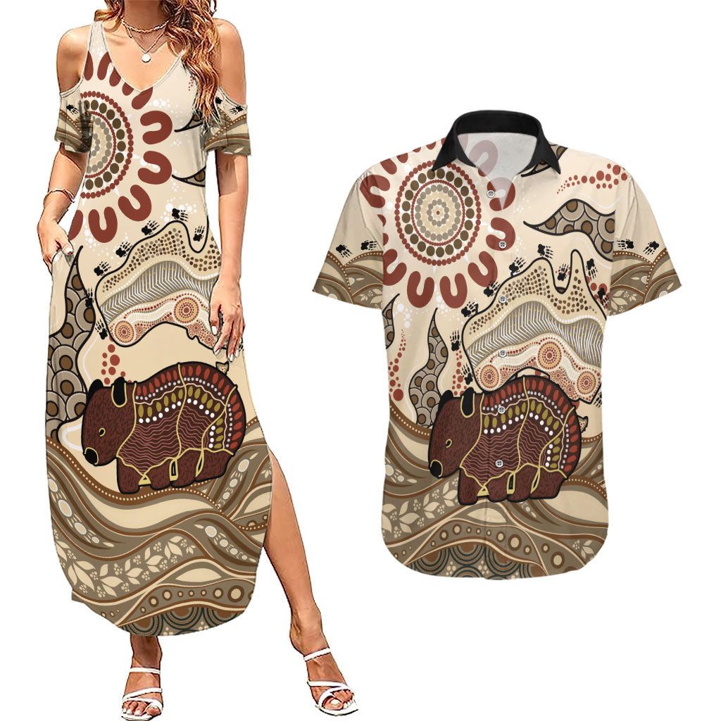 Australia Wombat Couples Matching Summer Maxi Dress and Hawaiian Shirt Aussie Map Aboriginal Pattern