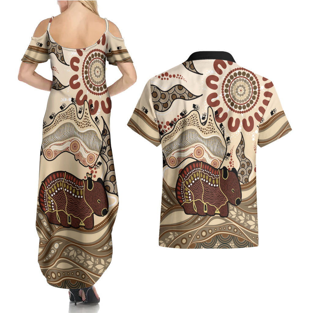 Australia Wombat Couples Matching Summer Maxi Dress and Hawaiian Shirt Aussie Map Aboriginal Pattern