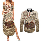 Australia Wombat Couples Matching Summer Maxi Dress and Long Sleeve Button Shirt Aussie Map Aboriginal Pattern