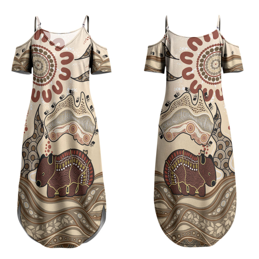 Australia Wombat Couples Matching Summer Maxi Dress and Long Sleeve Button Shirt Aussie Map Aboriginal Pattern LT22