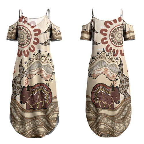 Australia Wombat Couples Matching Summer Maxi Dress and Long Sleeve Button Shirt Aussie Map Aboriginal Pattern LT22