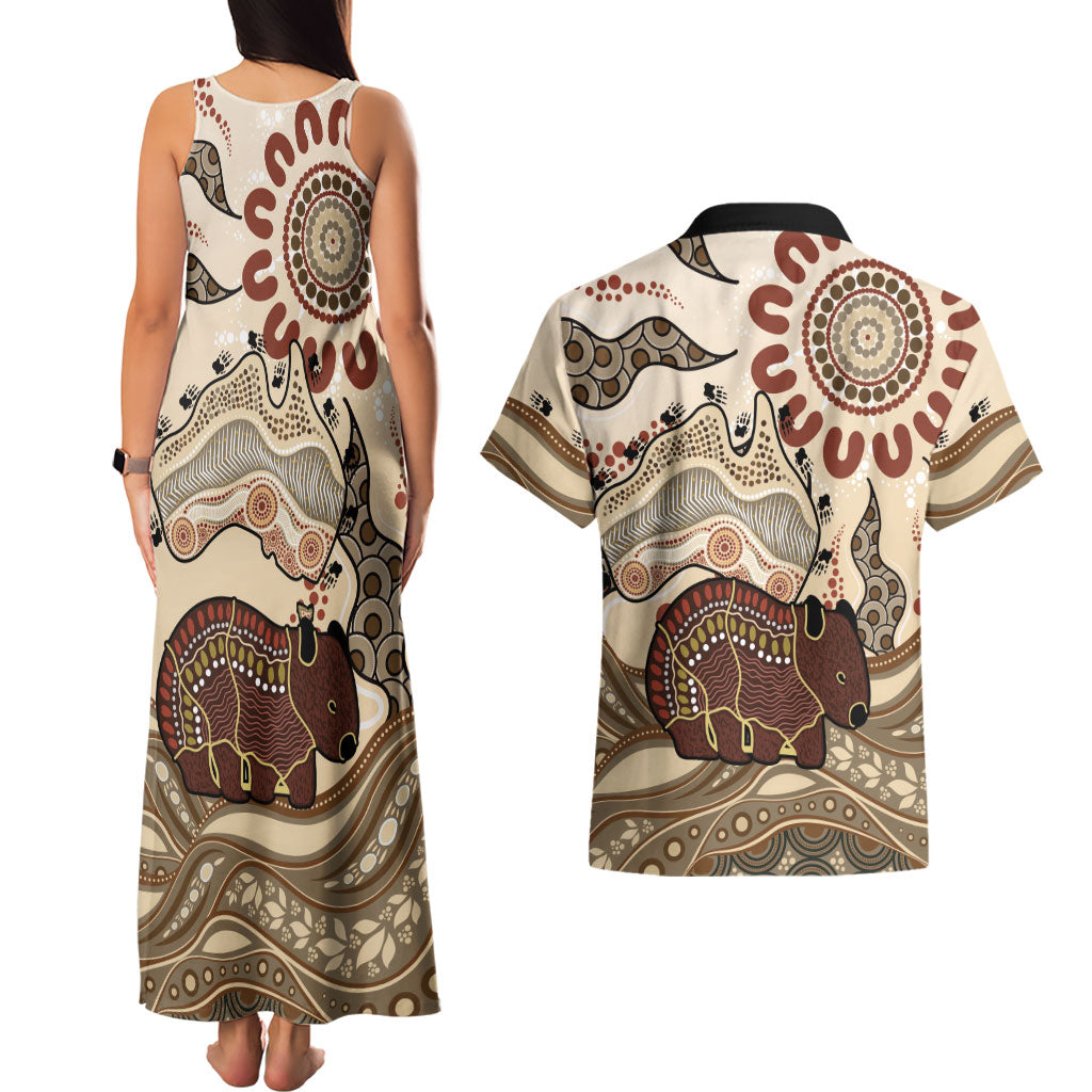 Australia Wombat Couples Matching Tank Maxi Dress and Hawaiian Shirt Aussie Map Aboriginal Pattern