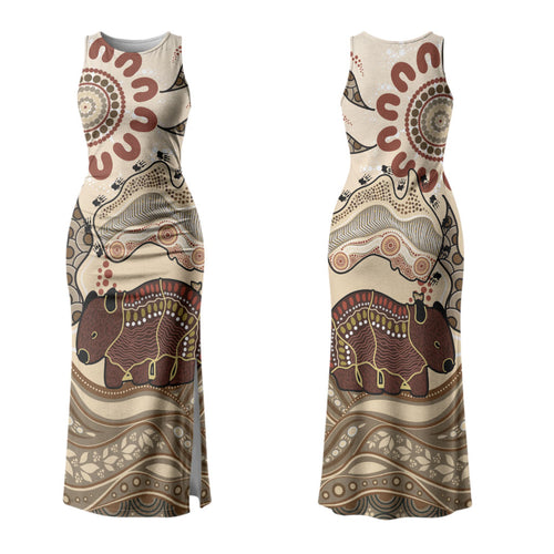 Australia Wombat Couples Matching Tank Maxi Dress and Hawaiian Shirt Aussie Map Aboriginal Pattern LT22