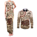 Australia Wombat Couples Matching Tank Maxi Dress and Long Sleeve Button Shirt Aussie Map Aboriginal Pattern