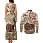Australia Wombat Couples Matching Tank Maxi Dress and Long Sleeve Button Shirt Aussie Map Aboriginal Pattern