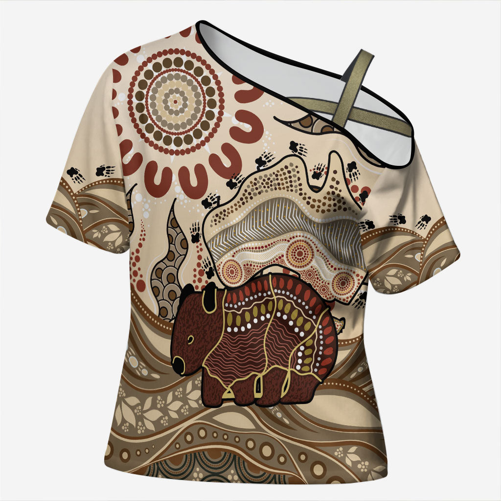 Australia Wombat Cross Shoulder Shirt Aussie Map Aboriginal Pattern