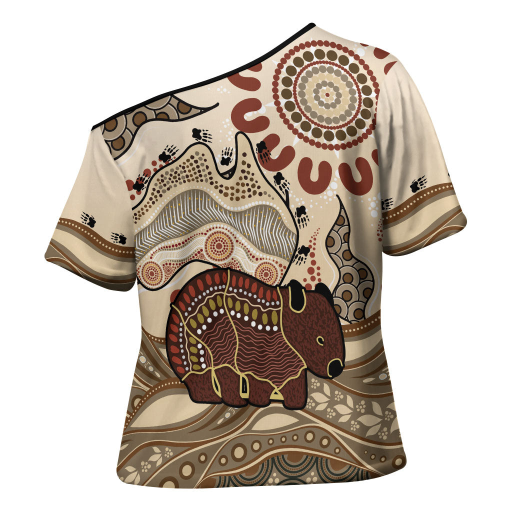 Australia Wombat Cross Shoulder Shirt Aussie Map Aboriginal Pattern