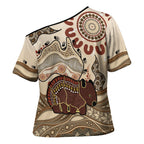 Australia Wombat Cross Shoulder Shirt Aussie Map Aboriginal Pattern