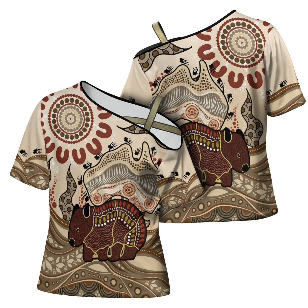 Australia Wombat Cross Shoulder Shirt Aussie Map Aboriginal Pattern