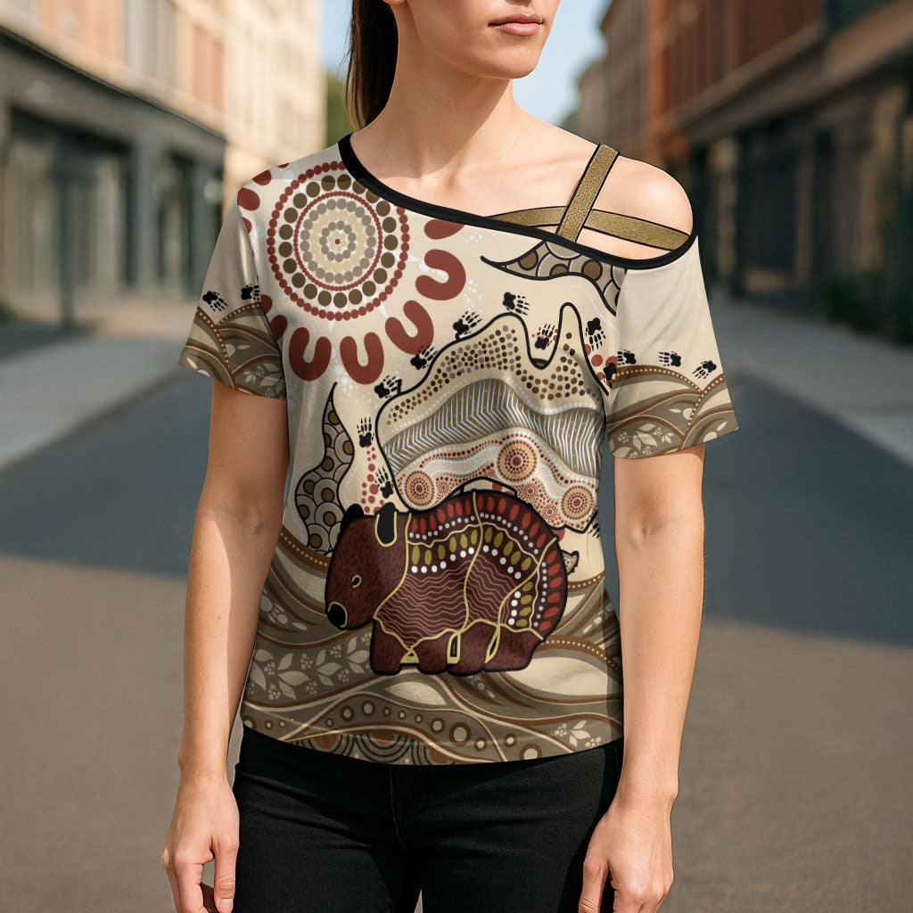Australia Wombat Cross Shoulder Shirt Aussie Map Aboriginal Pattern