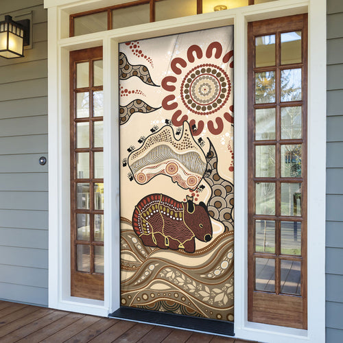 Australia Wombat Door Cover Aussie Map Aboriginal Pattern