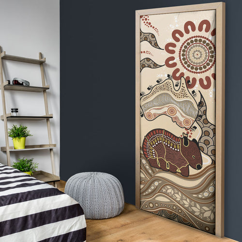 Australia Wombat Door Cover Aussie Map Aboriginal Pattern