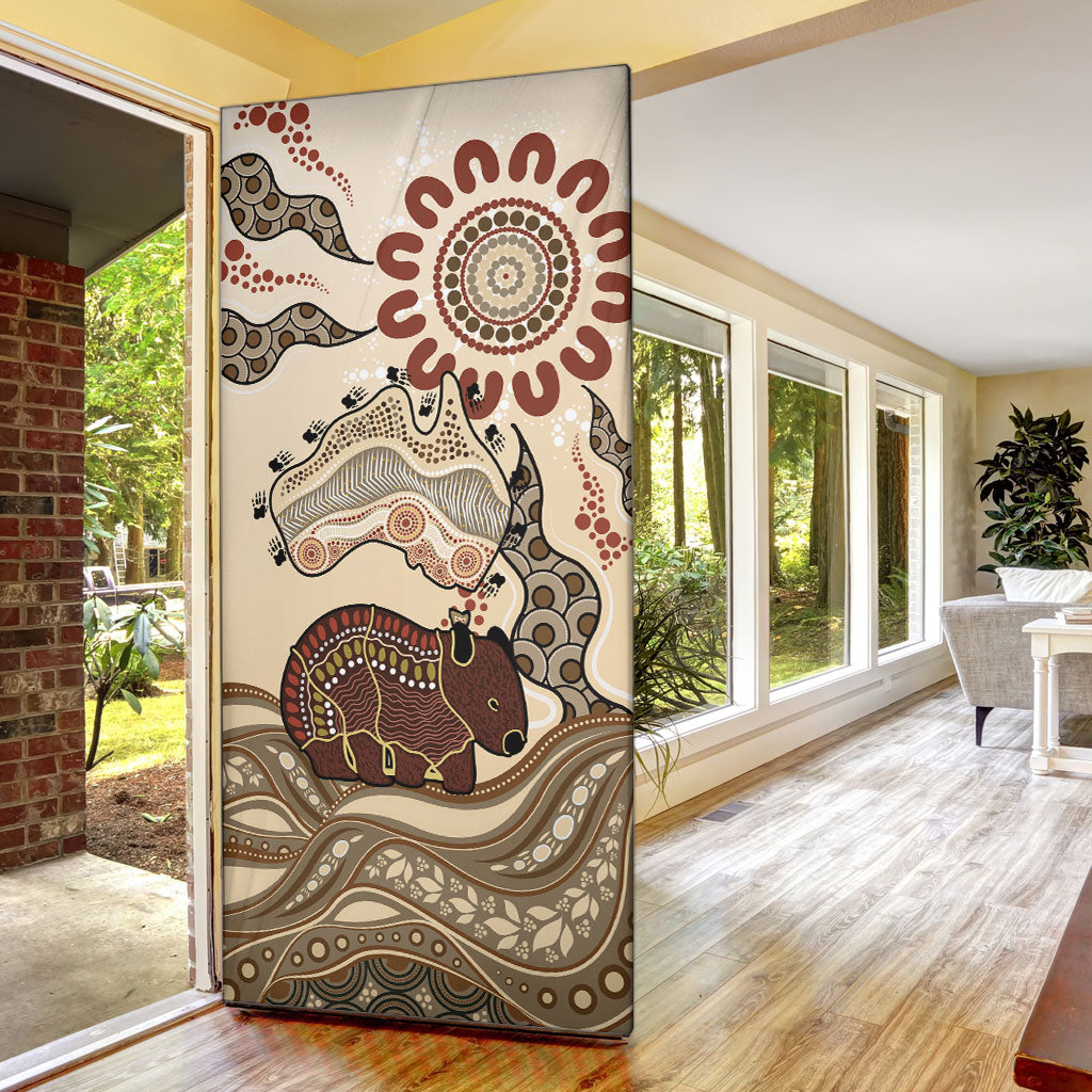 Australia Wombat Door Cover Aussie Map Aboriginal Pattern