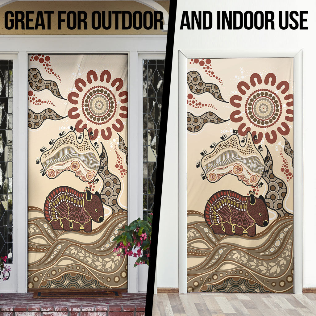 Australia Wombat Door Cover Aussie Map Aboriginal Pattern