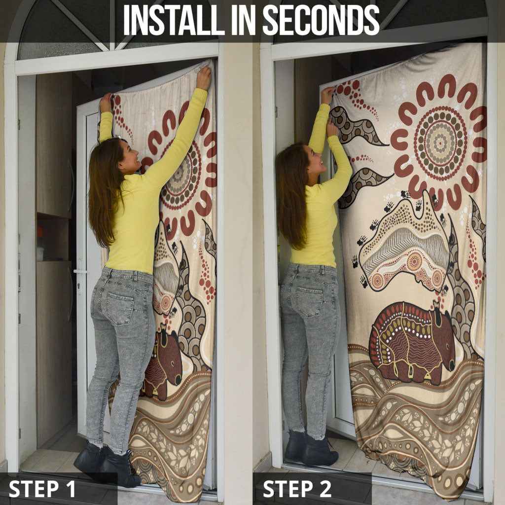 Australia Wombat Door Cover Aussie Map Aboriginal Pattern