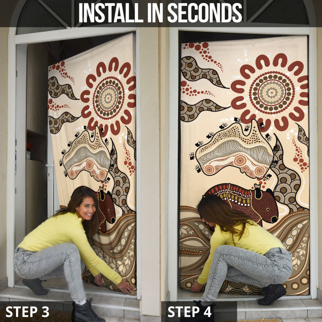 Australia Wombat Door Cover Aussie Map Aboriginal Pattern